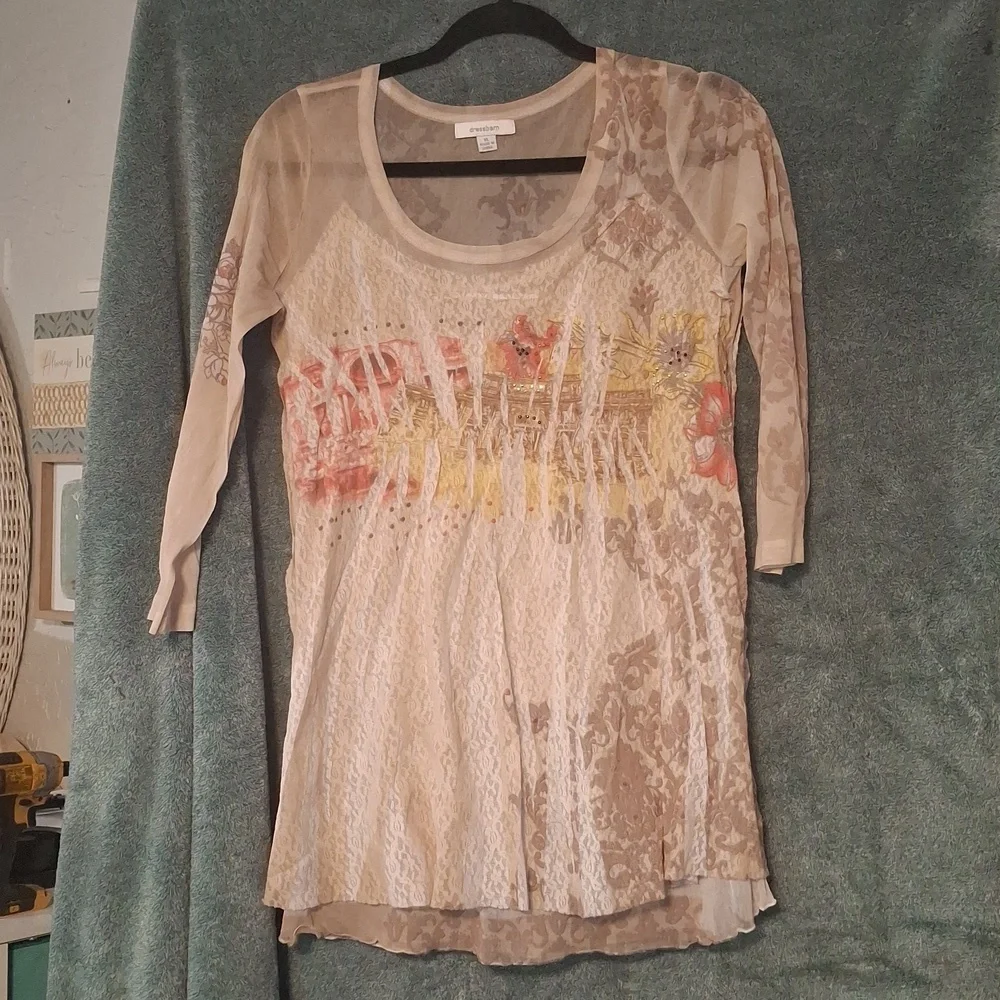 Dress Barn Beige Floral Lace Tunic - Picture 1 of 2